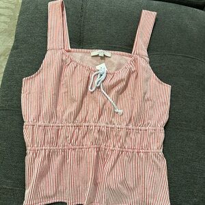 LOFT Red and White Striped Tank Top